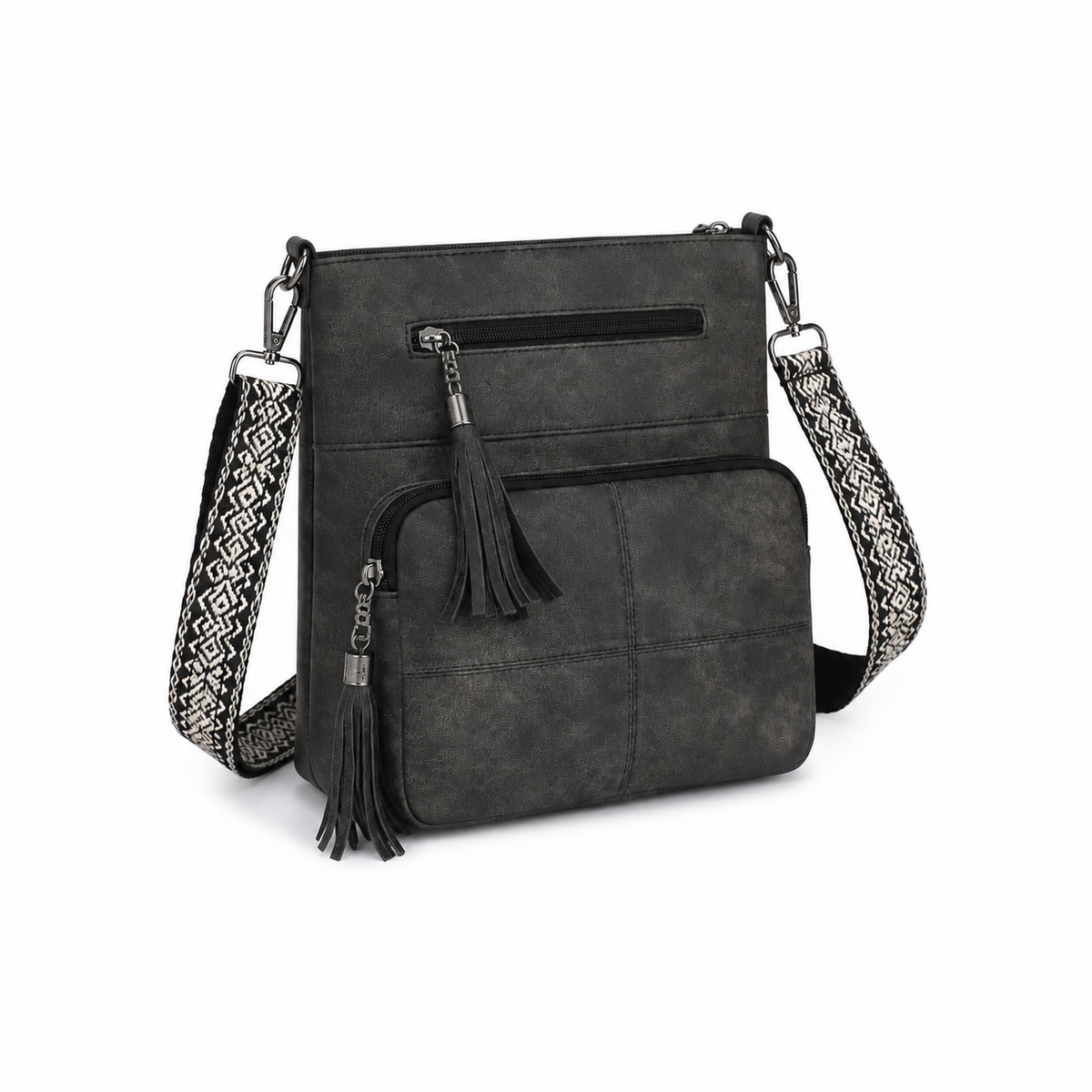 Vintage Charcoal Tassel Crossbody Shoulder Bag