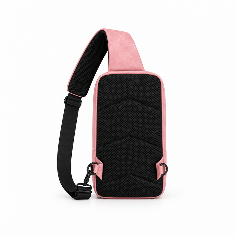Pink Textured Sling Bag Adjustable Strap-3