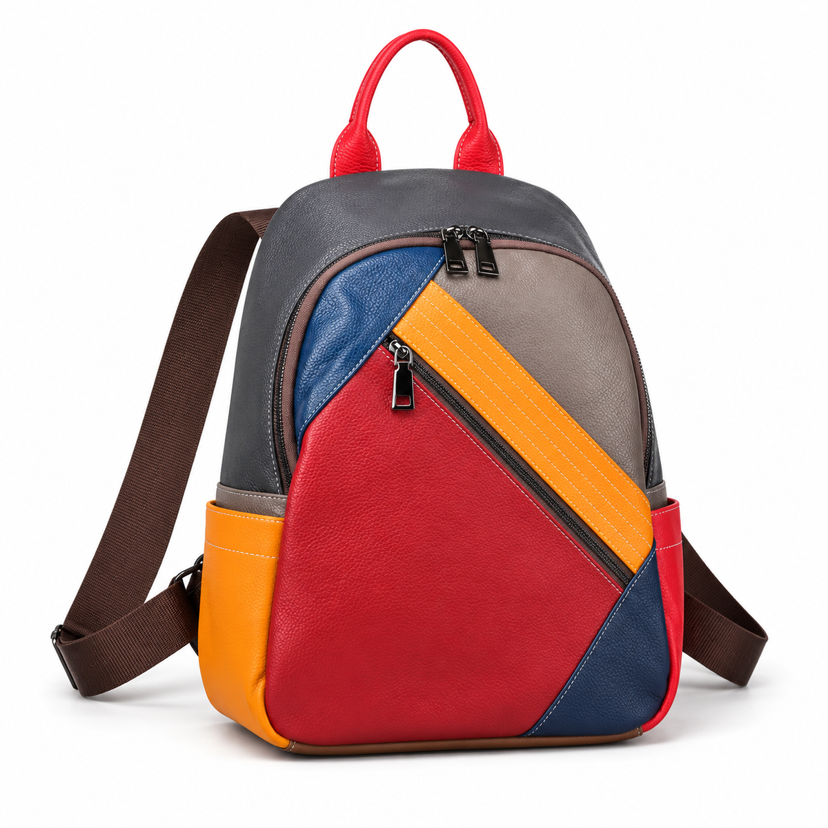 Multicolor Geometric Backpack With Zippered Pockets