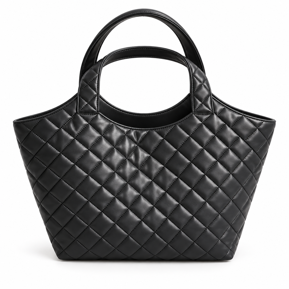 Black Quilted Vegan Leather Tote Bag-2