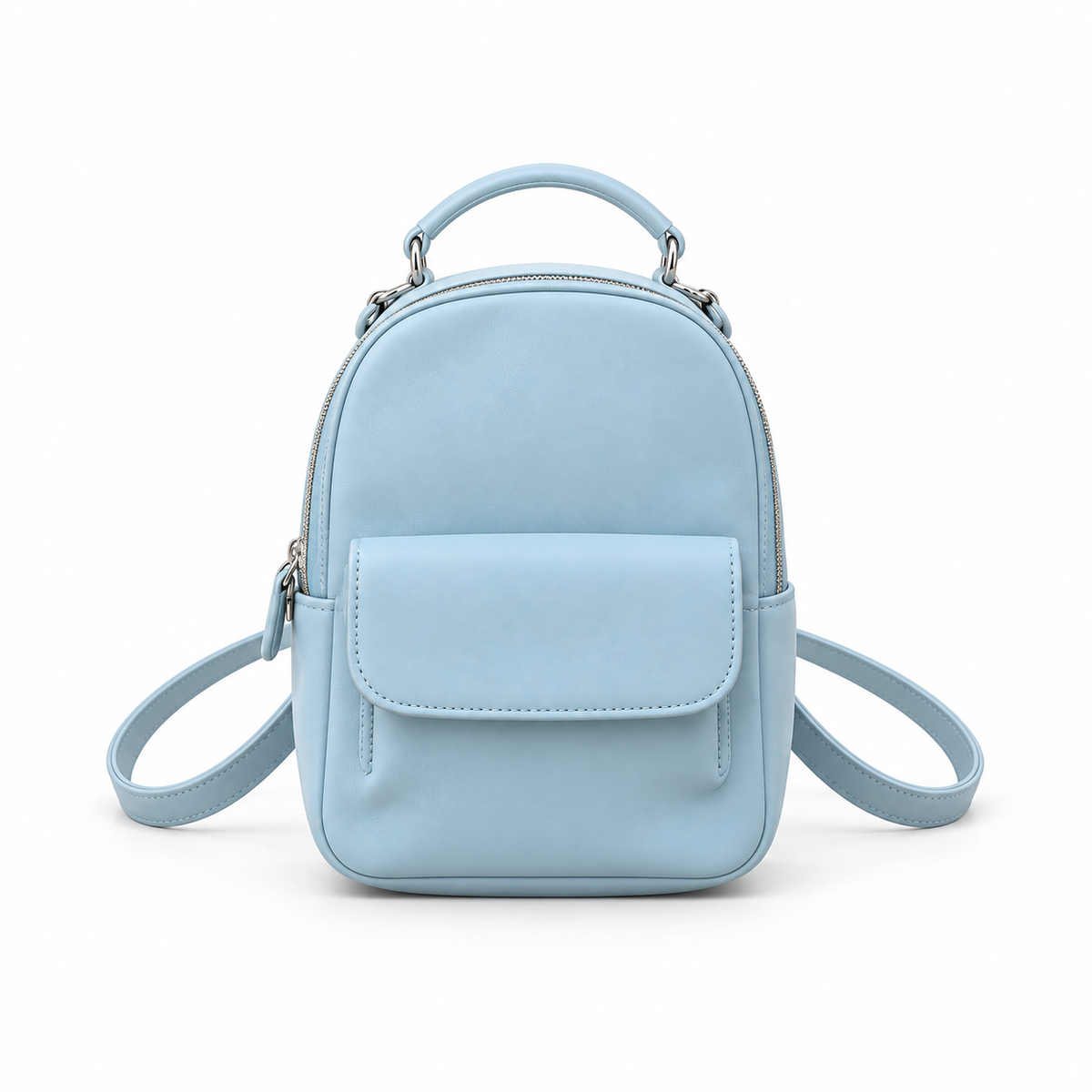 Powder Blue Vegan Leather Mini Backpack-4