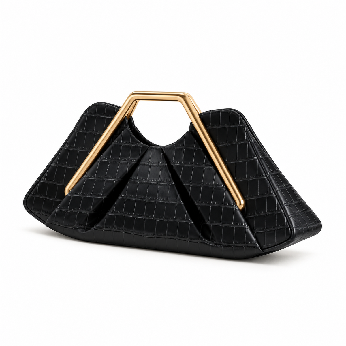 Black Leather Gold Handle Evening Clutch-3