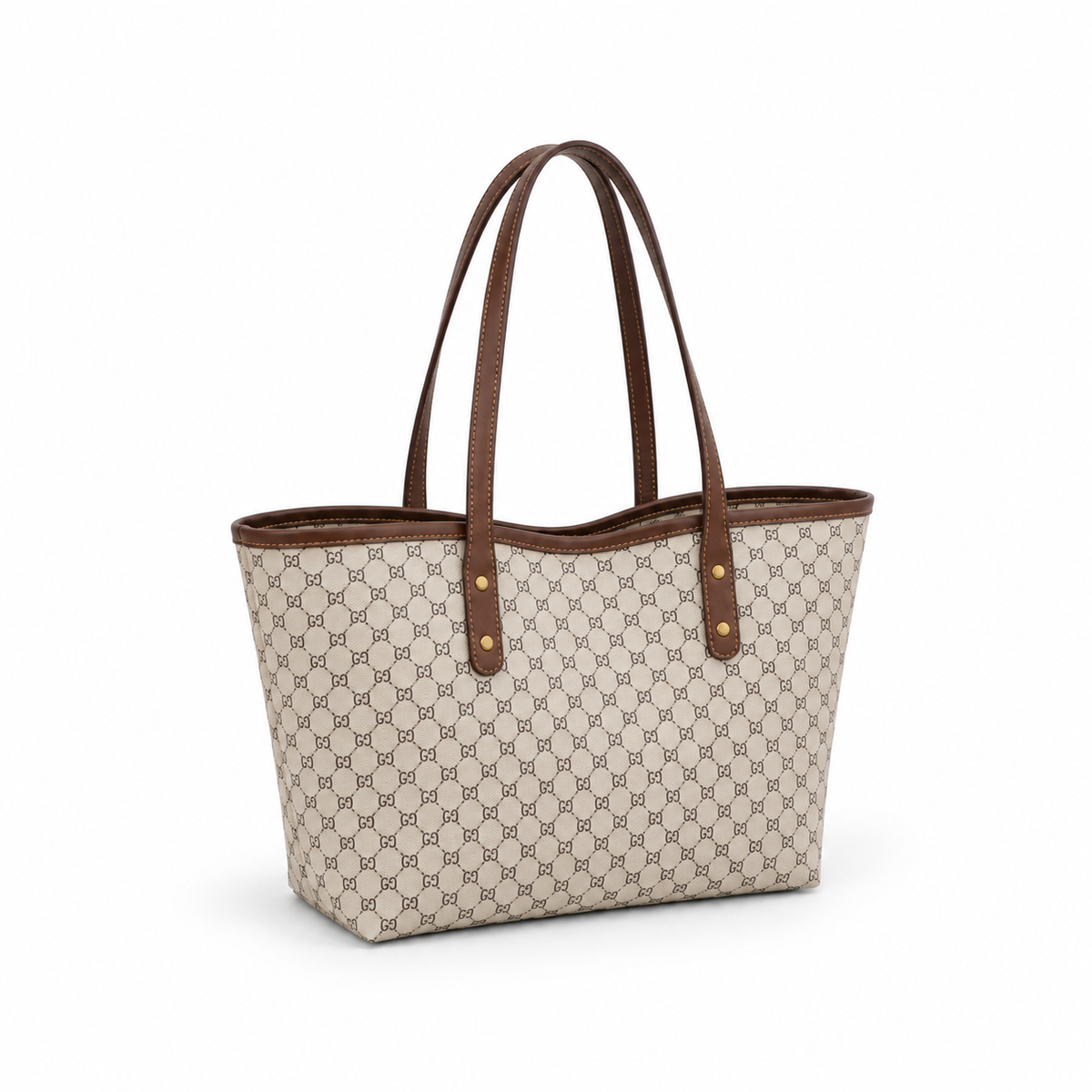 Khaki Monogram Brown Strap Tote Bag-1
