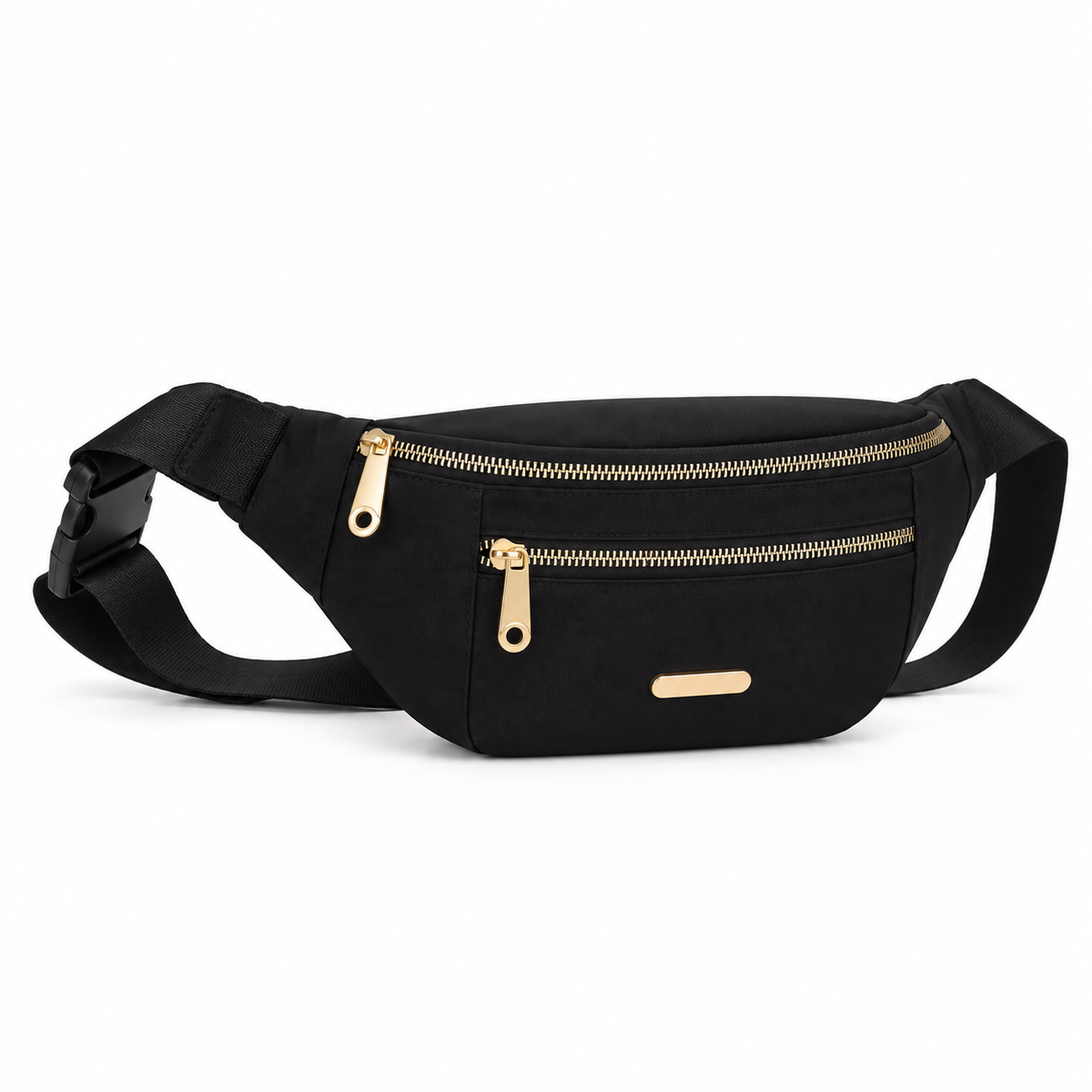 Black Waist Bag With Gold Zippers-3
