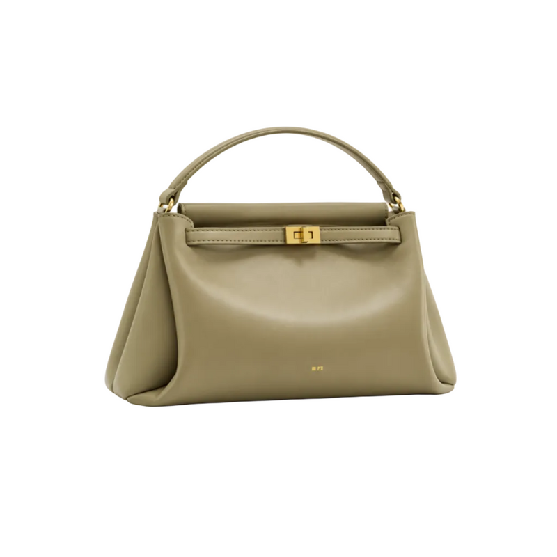 Elegant Olive Khaki Turnlock Satchel Bag-1