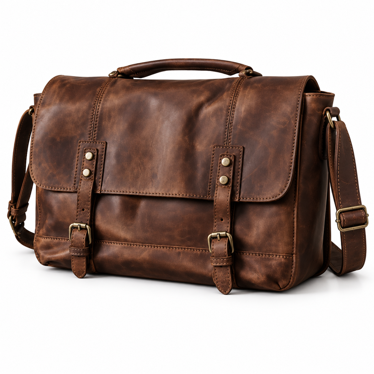 Vintage Coffee Brown Leather Satchel Bag-3