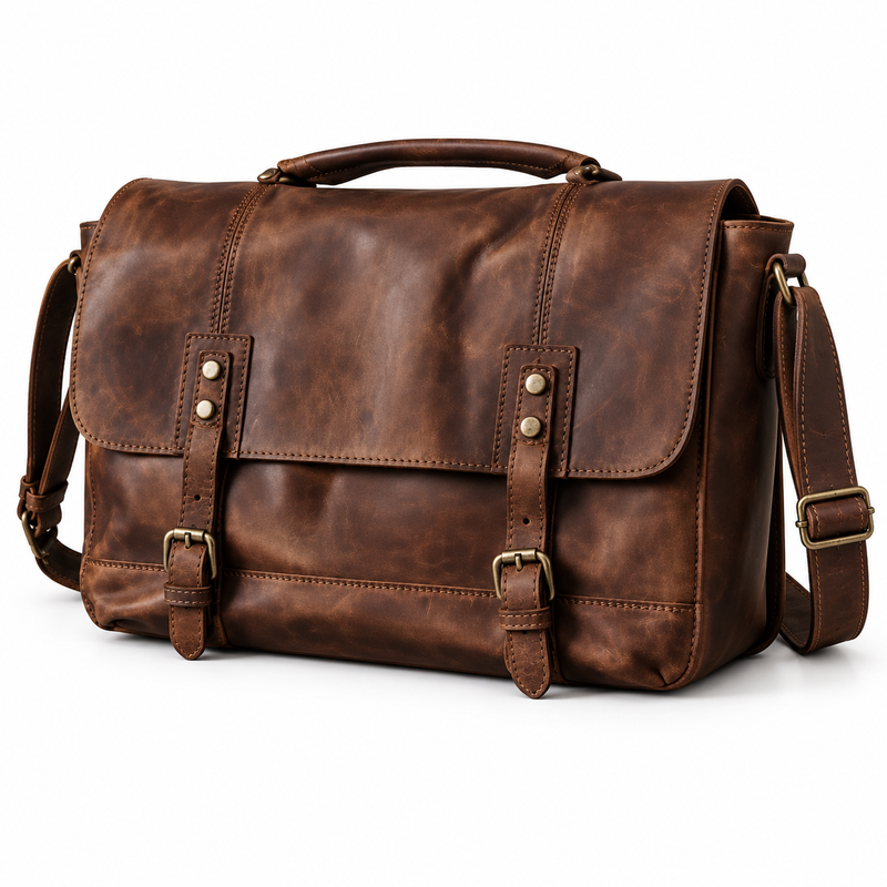 Vintage Coffee Brown Leather Satchel Bag-3