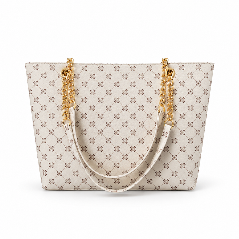 Elegant Ivory Monogram Gold Chain Tote-3