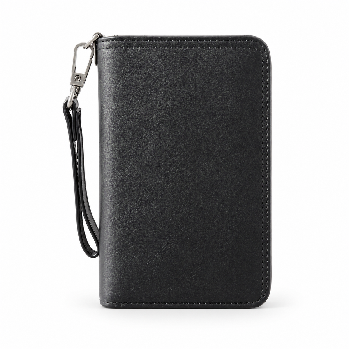Black Leather Wristlet Wallet With Zipper-3