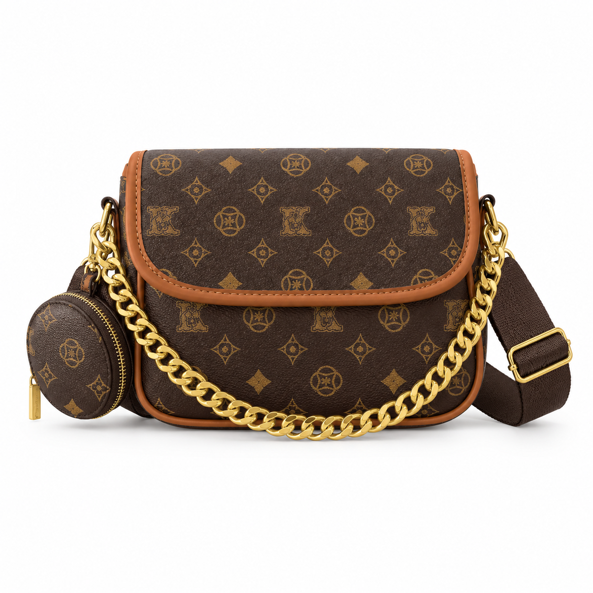 Brown Monogram Chain Crossbody Shoulder Bag-4