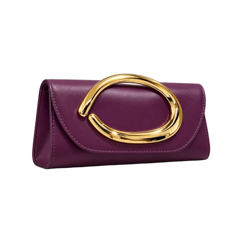 Elegant Plum Clutch With Golden Handle-1