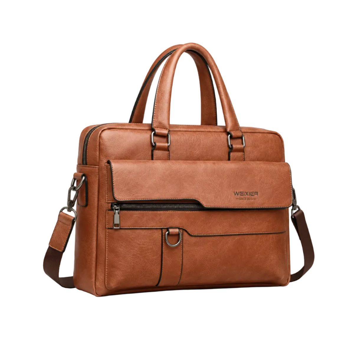 Classic Brown Leather Briefcase With Strap-1