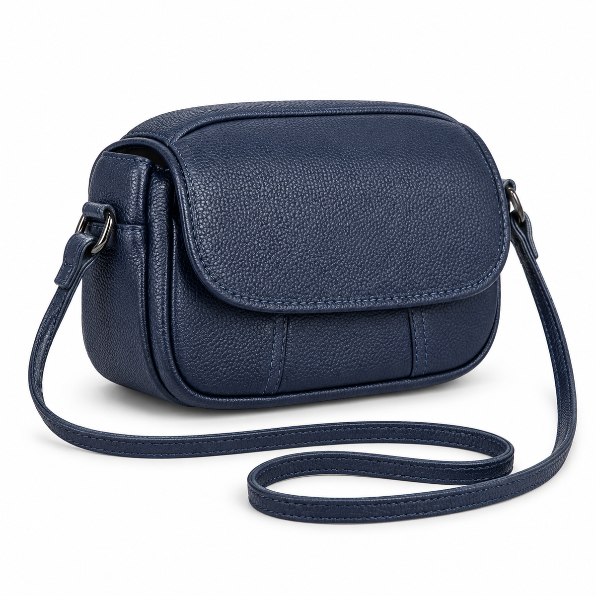 Navy Blue Textured Flap Crossbody Bag-1