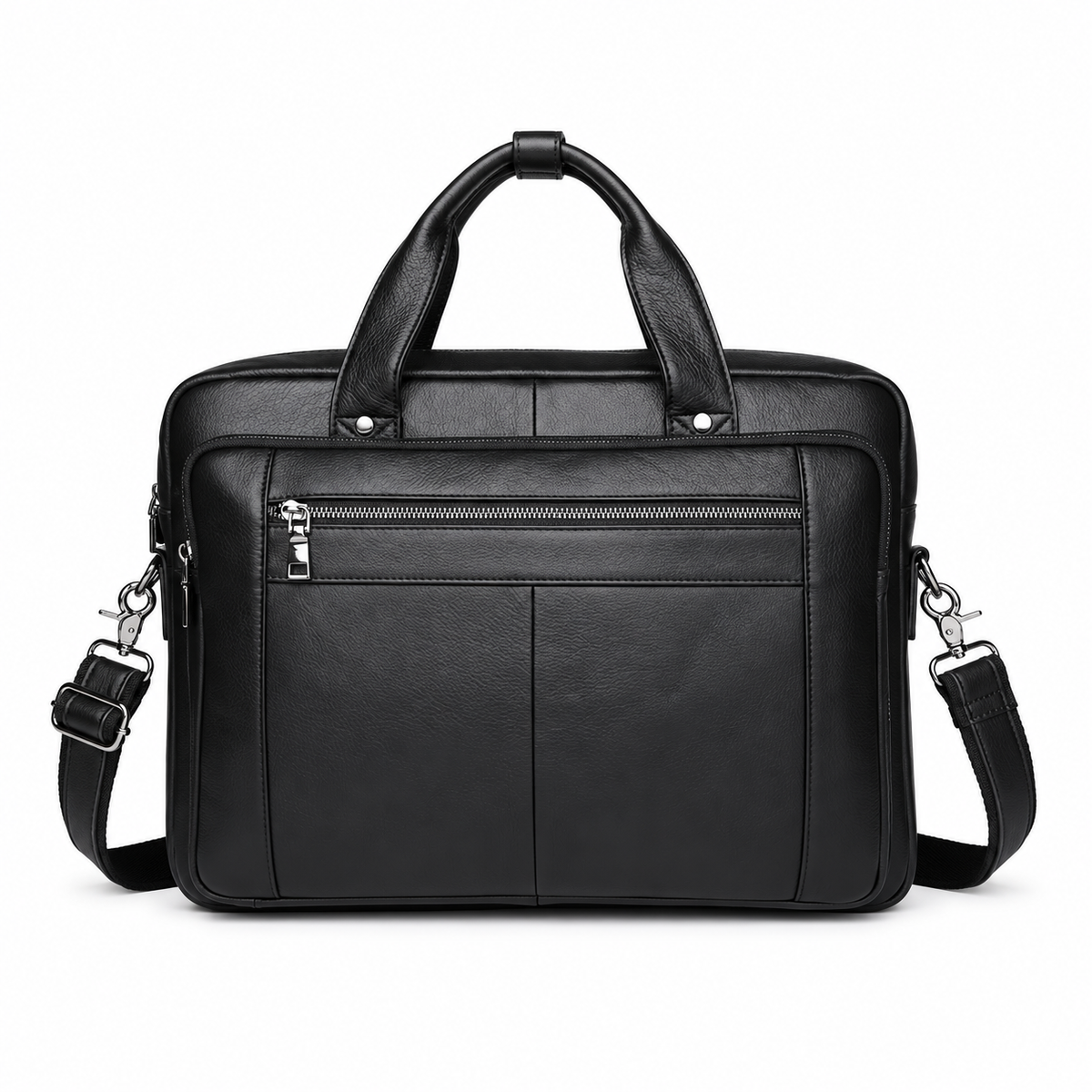 Classic Black Leather Briefcase With Strap-4