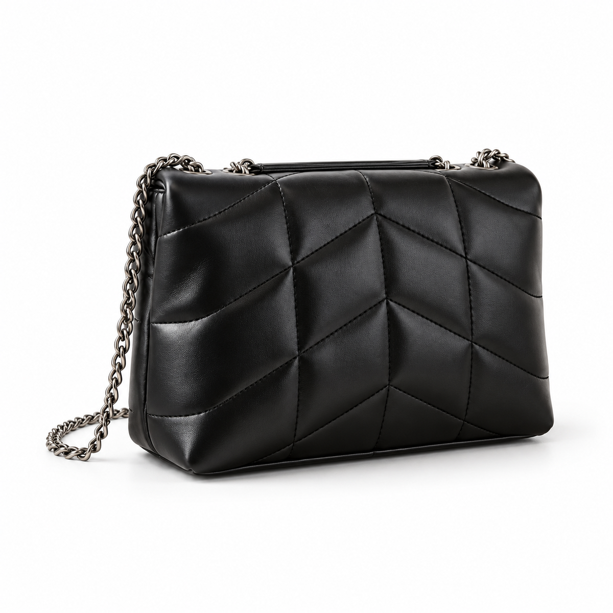 Black Chevron Quilted Chain Shoulder Bag