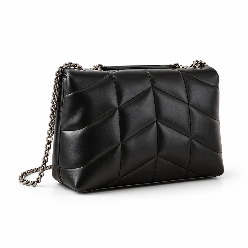 Black Chevron Quilted Chain Shoulder Bag-1