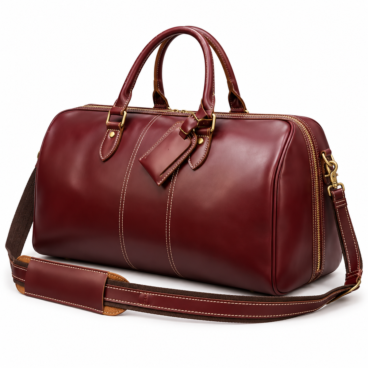 Classic Burgundy Leather Weekend Duffel Bag-3