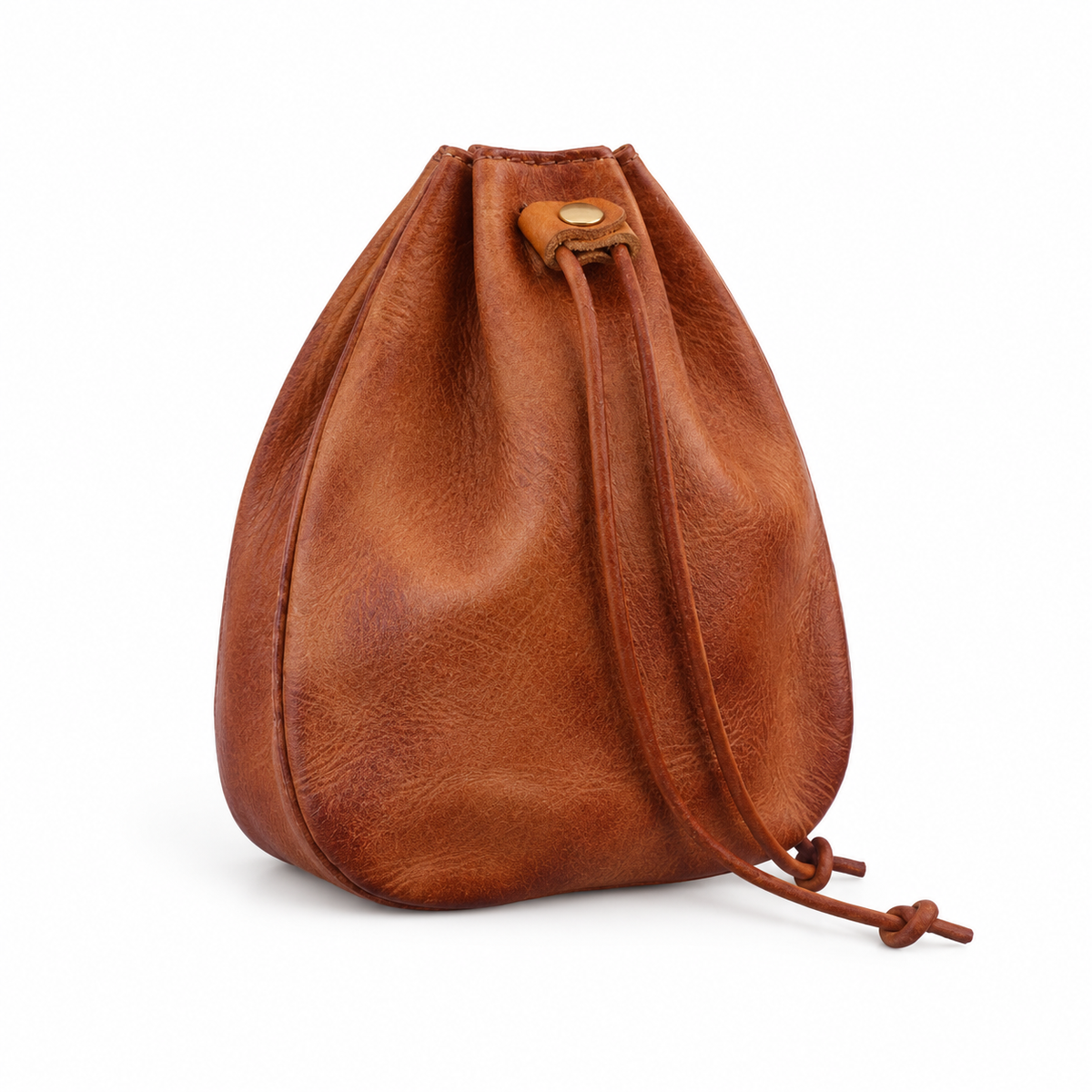 Vintage Brown Vegan Leather Drawstring Bag-1