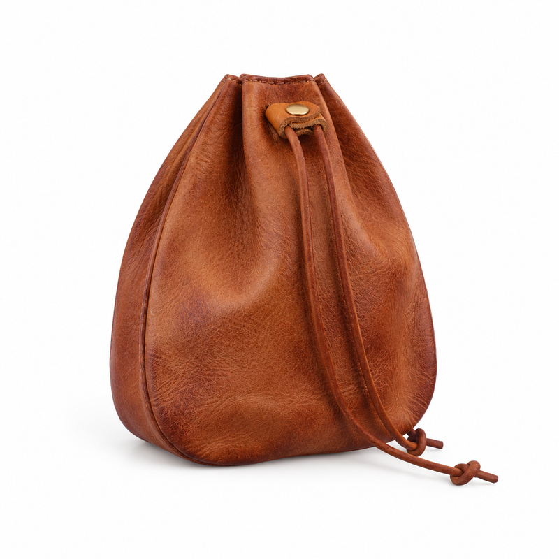 Vintage Brown Vegan Leather Drawstring Bag-1