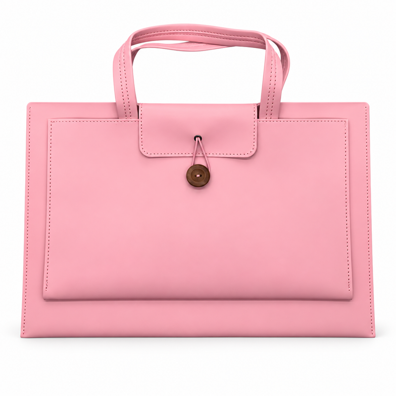 Elegant Pink Leather Laptop Tote Bag-4