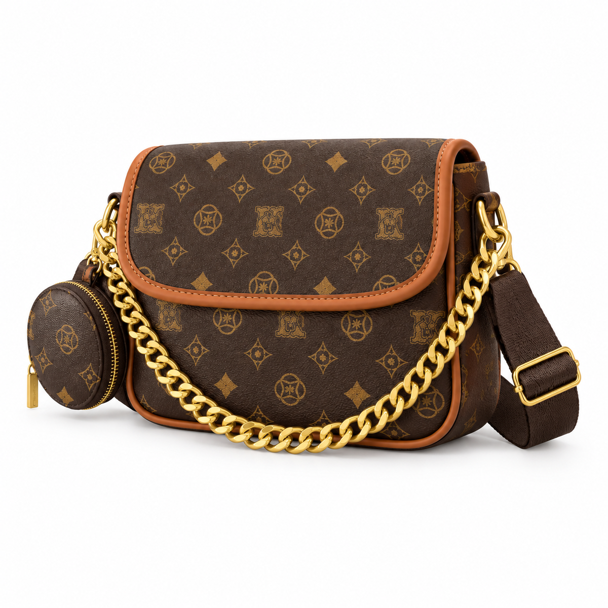Brown Monogram Chain Crossbody Shoulder Bag-3