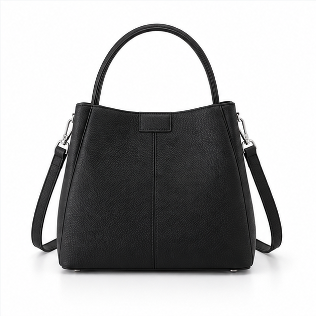 Elegant Black Structured Leather Handbag Purse-2