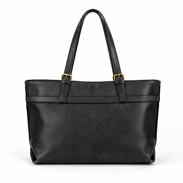 Elegant Black Buckle Detail Tote Bag-2