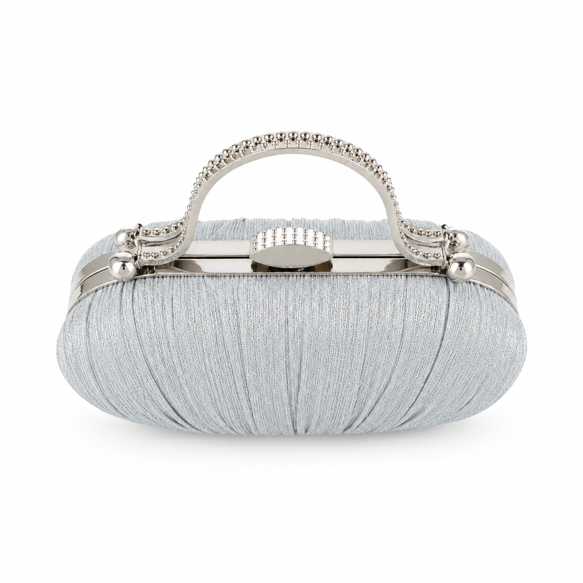 Silver Pleated Clutch with Metal Handle-4