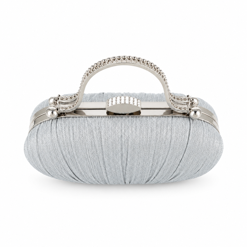 Silver Pleated Clutch with Metal Handle-4
