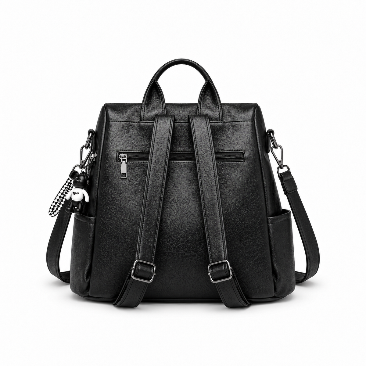 Black Bow Detail Convertible Leather Backpack & Shoulder Bag