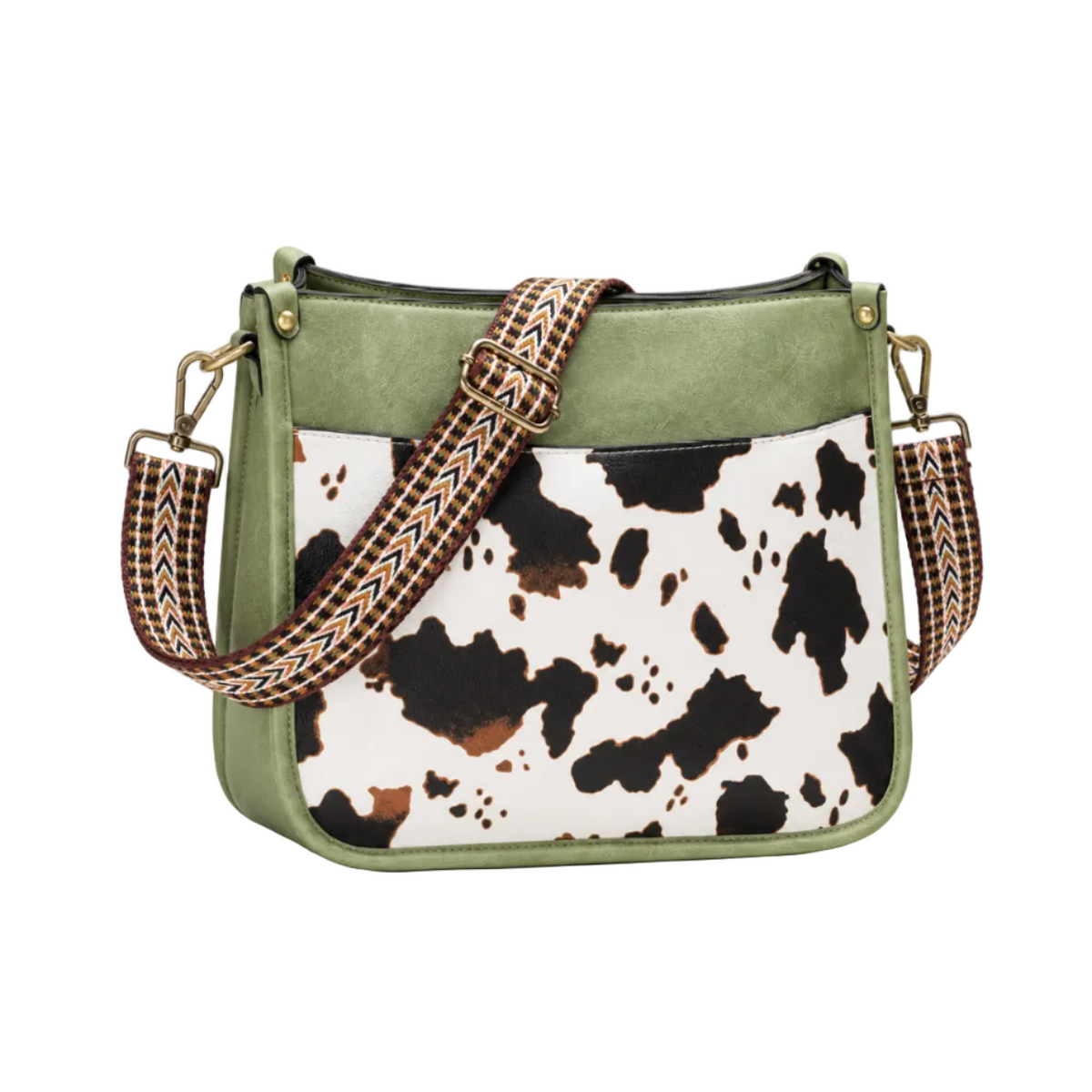 Olive Green Cow Print Crossbody Bag-1