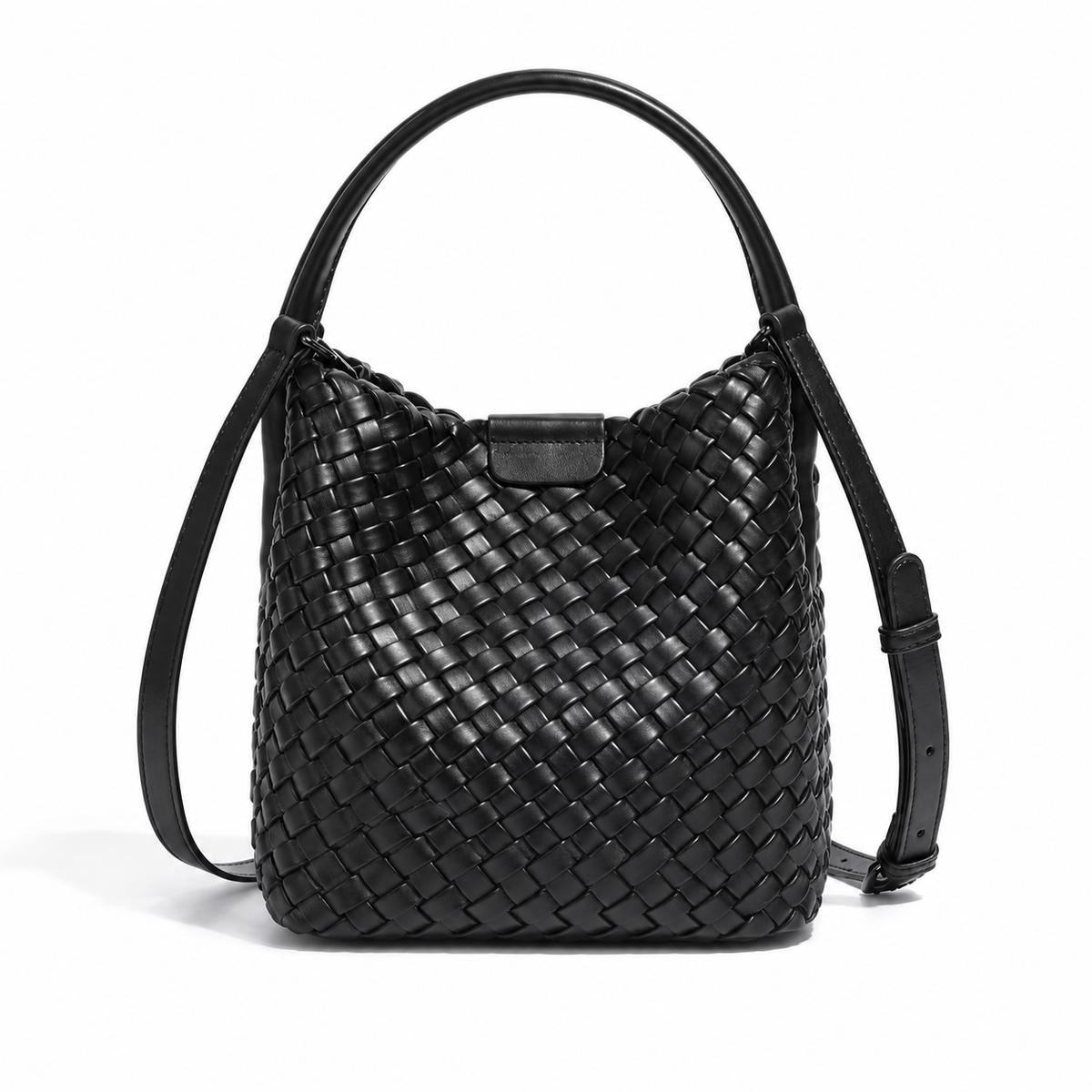 Elegant Black Woven Bucket Shoulder Bag-3