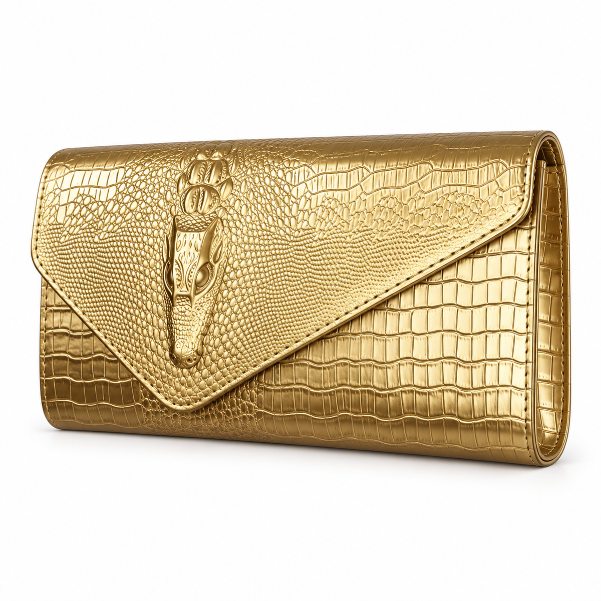 Gold Crocodile Embossed Envelope Evening Clutch-3