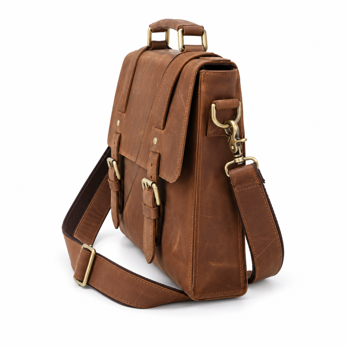 Vintage Brown Leather Messenger Shoulder Bag-2