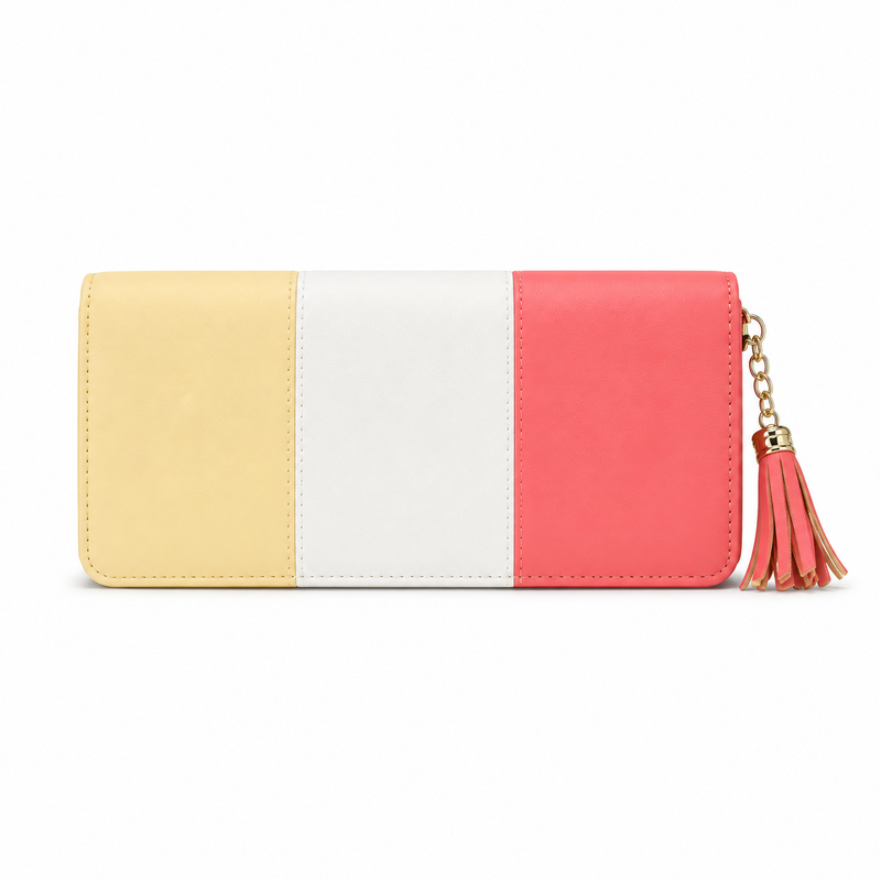Pastel Colour Block Wallet With Tassel-2
