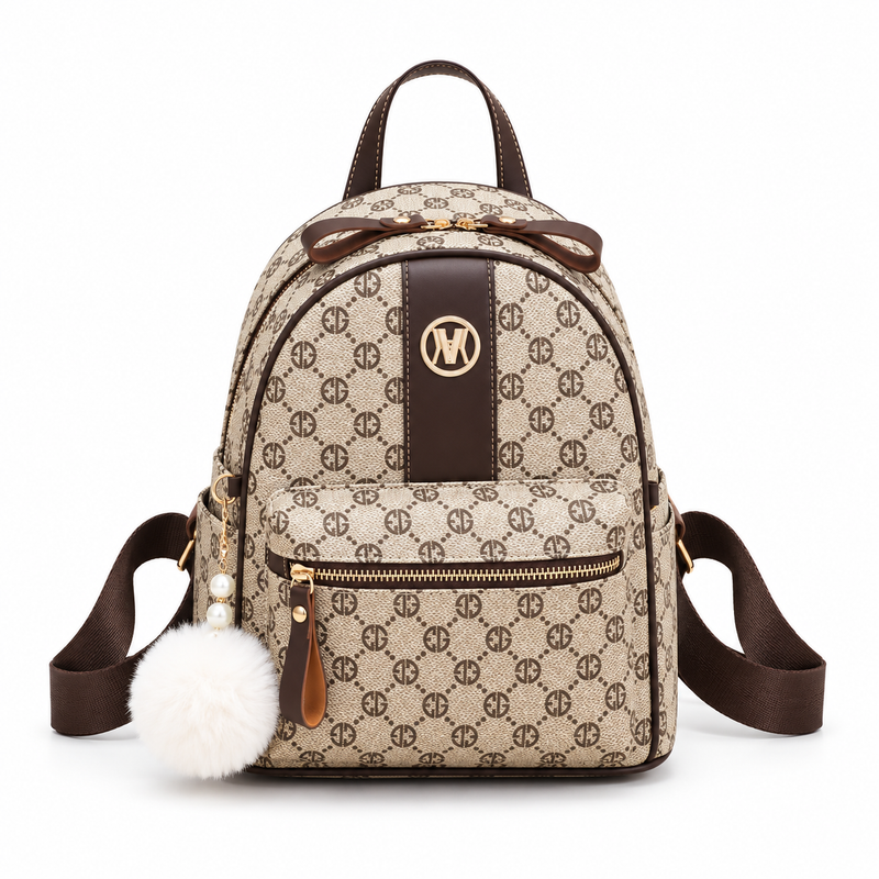 Elegant Monogram Backpack With PomPom Charm-4