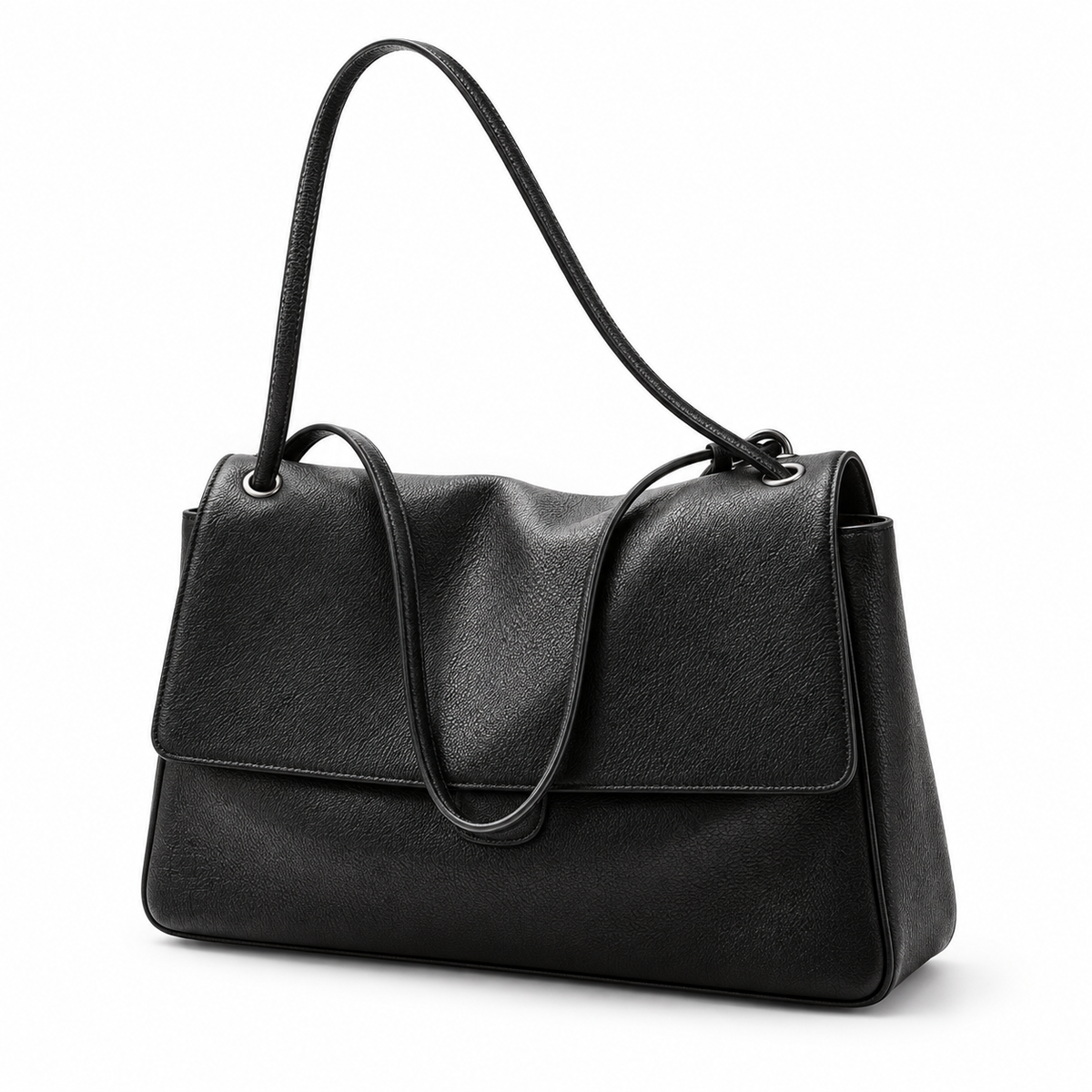 Classic Black Vegan Leather Shoulder Bag