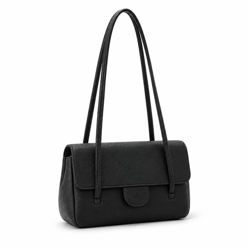 Elegant Black Pebbled Leather Shoulder Bag-1