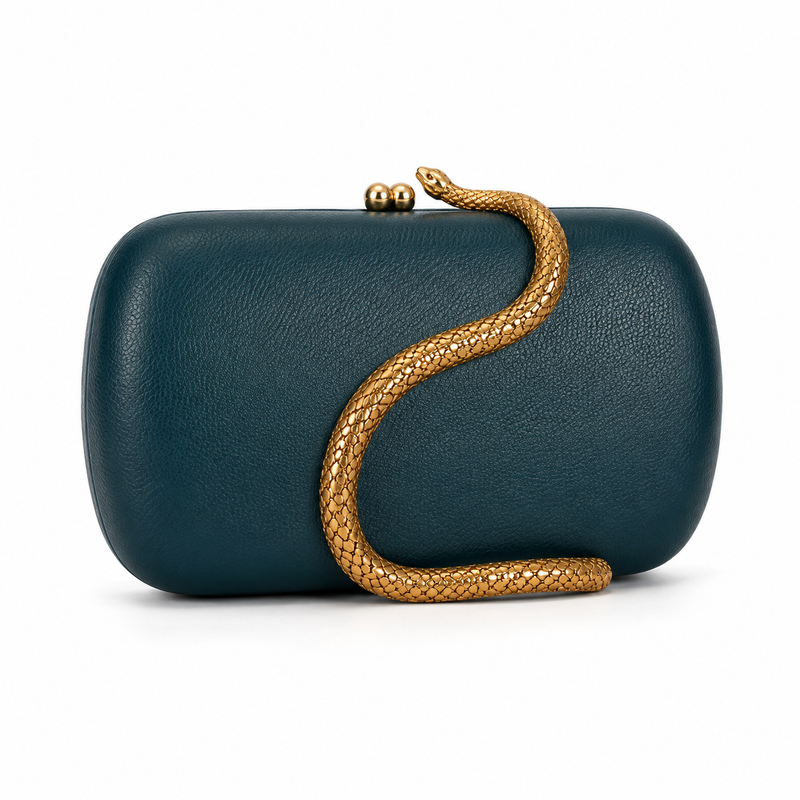 Luxury Teal Snake-Handle Evening Clutch Bag-4