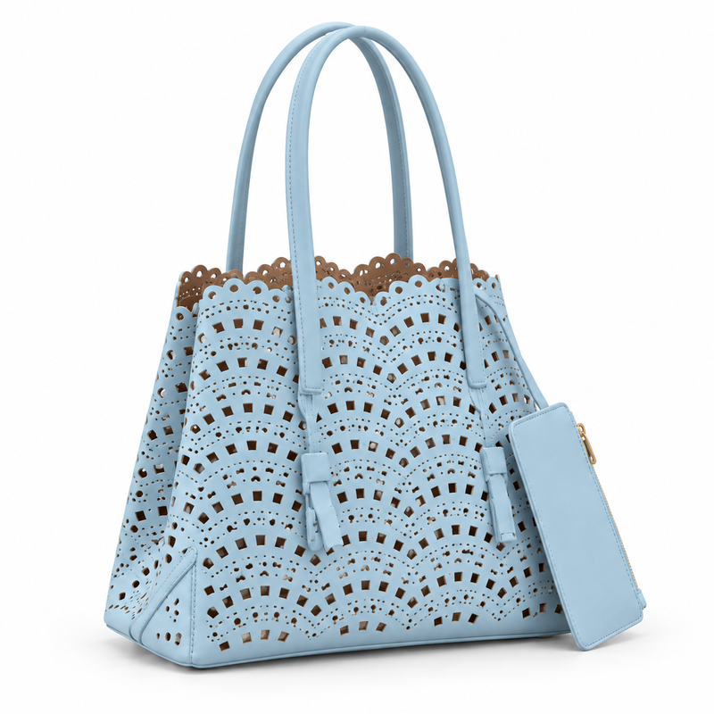 Denim Blue Laser Cut Tote Handbag-1