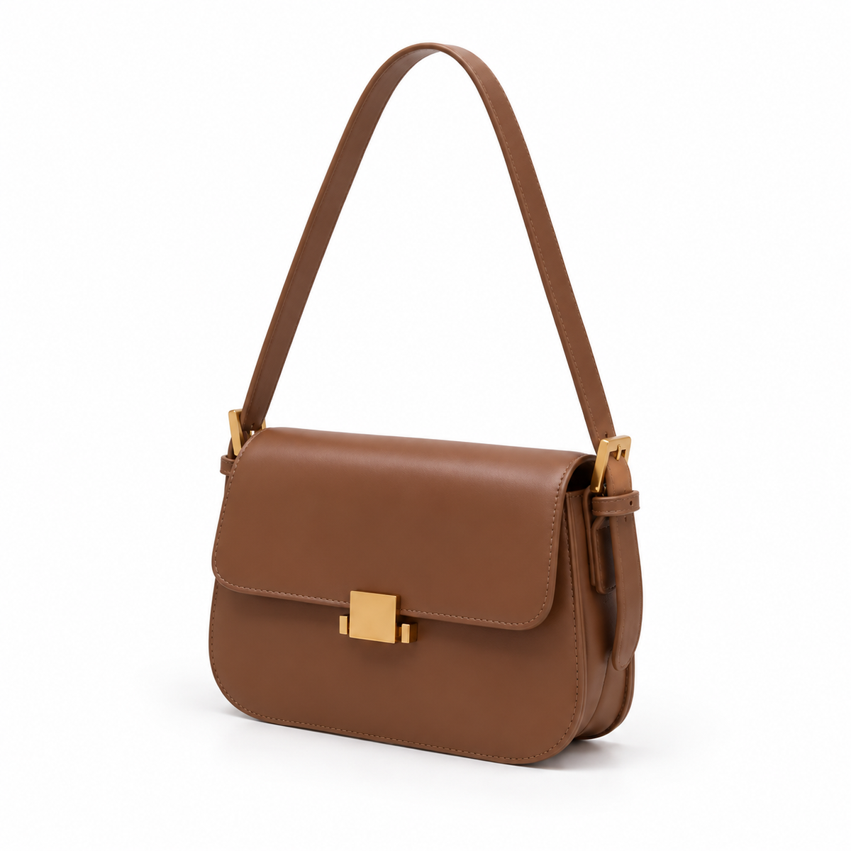Brown Structured Leather Shoulder Bag Purse-3