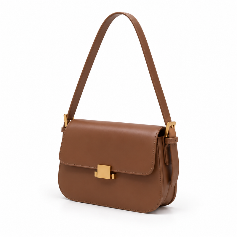 Brown Structured Leather Shoulder Bag Purse-3