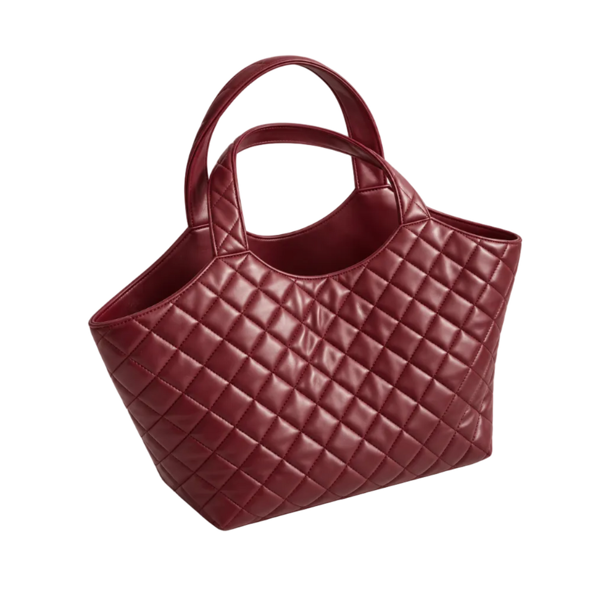 Burgundy Quilted Vegan Leather Shoulder Tote