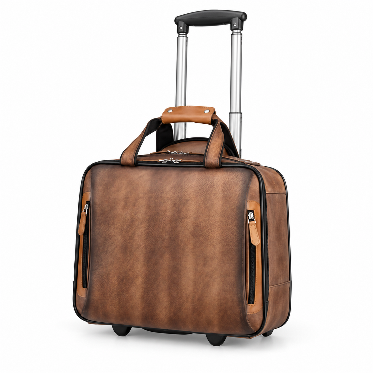 Vintage Brown Rolling Business Travel Bag-2