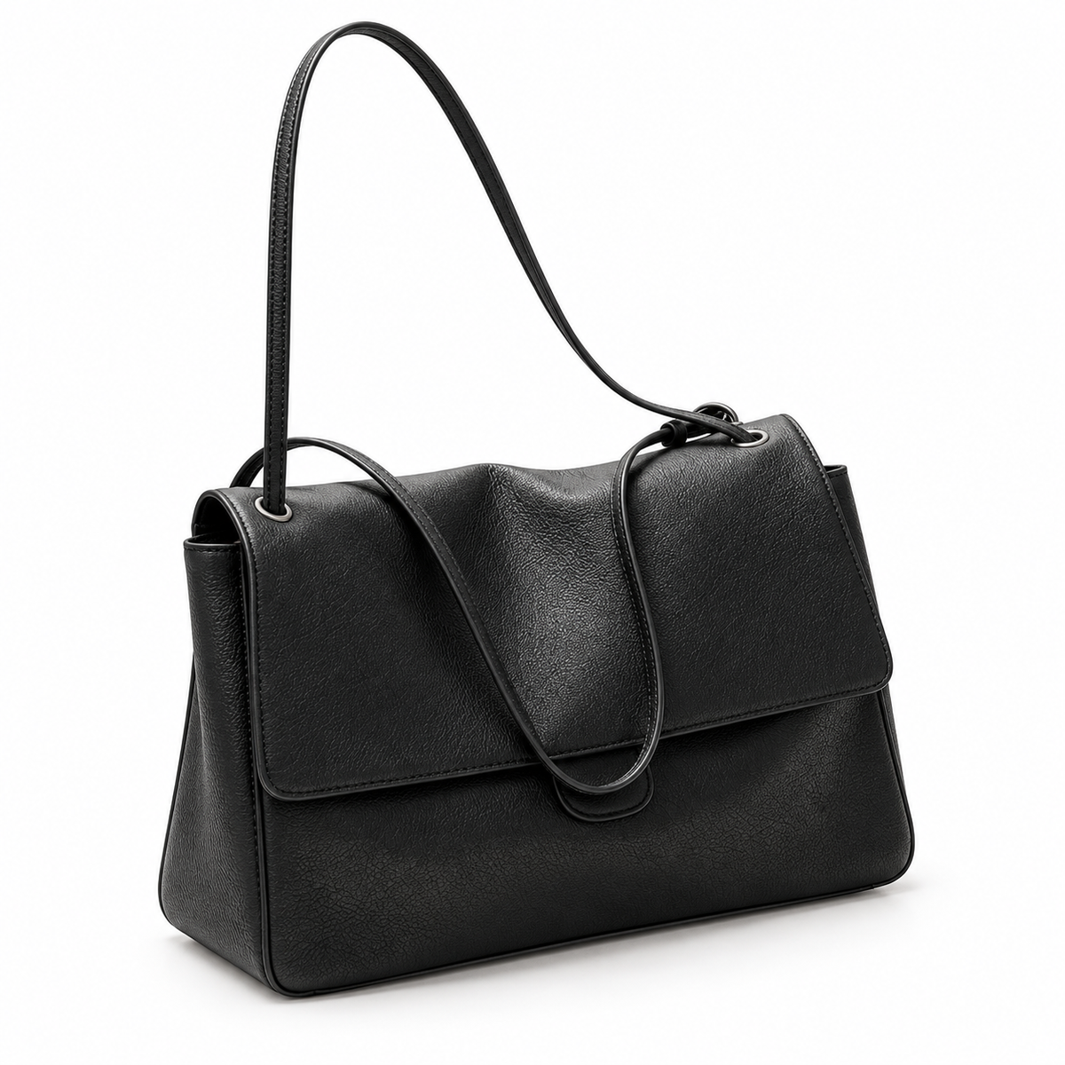 Classic Black Vegan Leather Shoulder Bag-1
