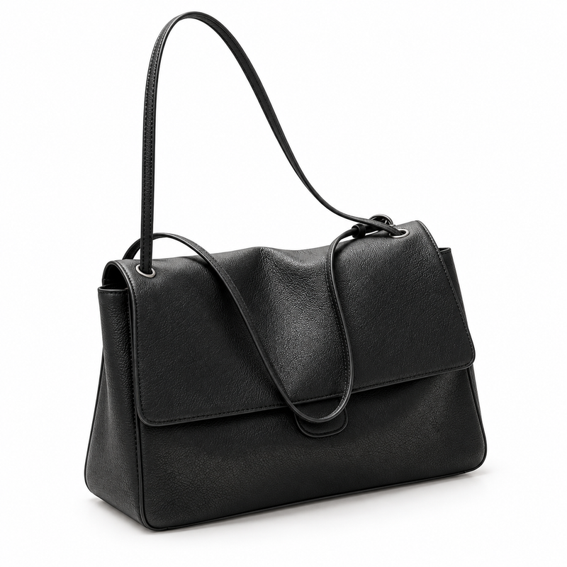 Classic Black Vegan Leather Shoulder Bag-1