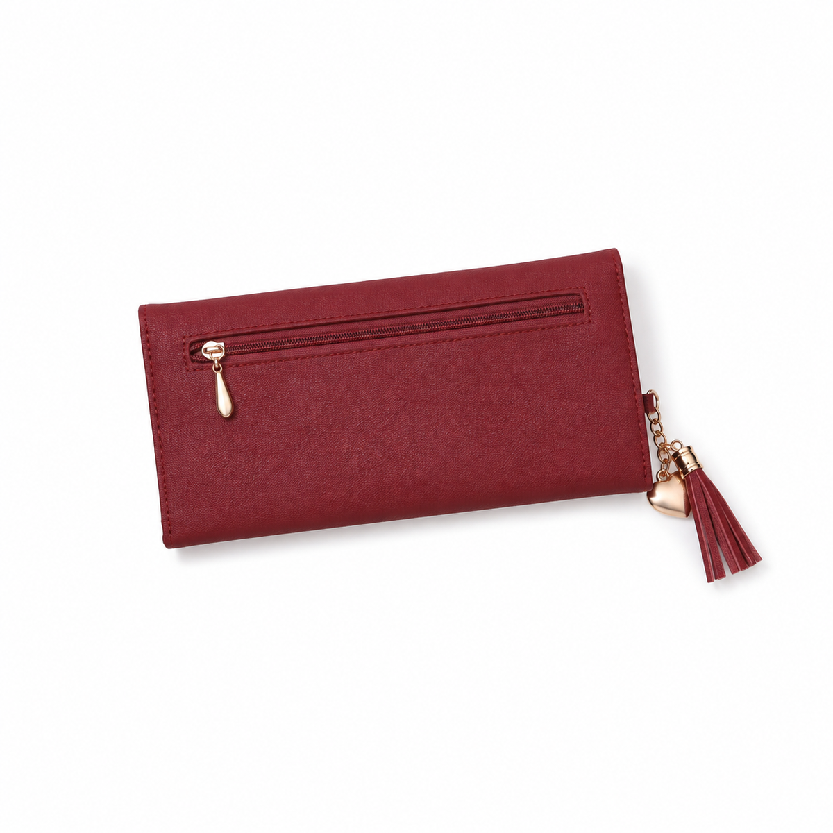 Burgundy Envelope Clutch Wallet Tassel Charm-4