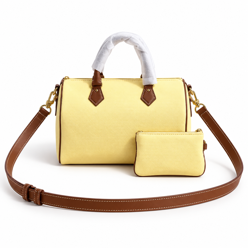 Butter Yellow Handbag With Matching Pouch-2