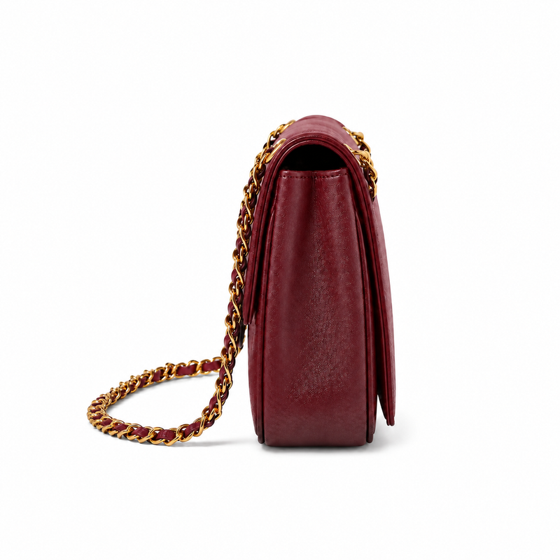 Burgundy Textured Chain Strap Shoulder Bag-3