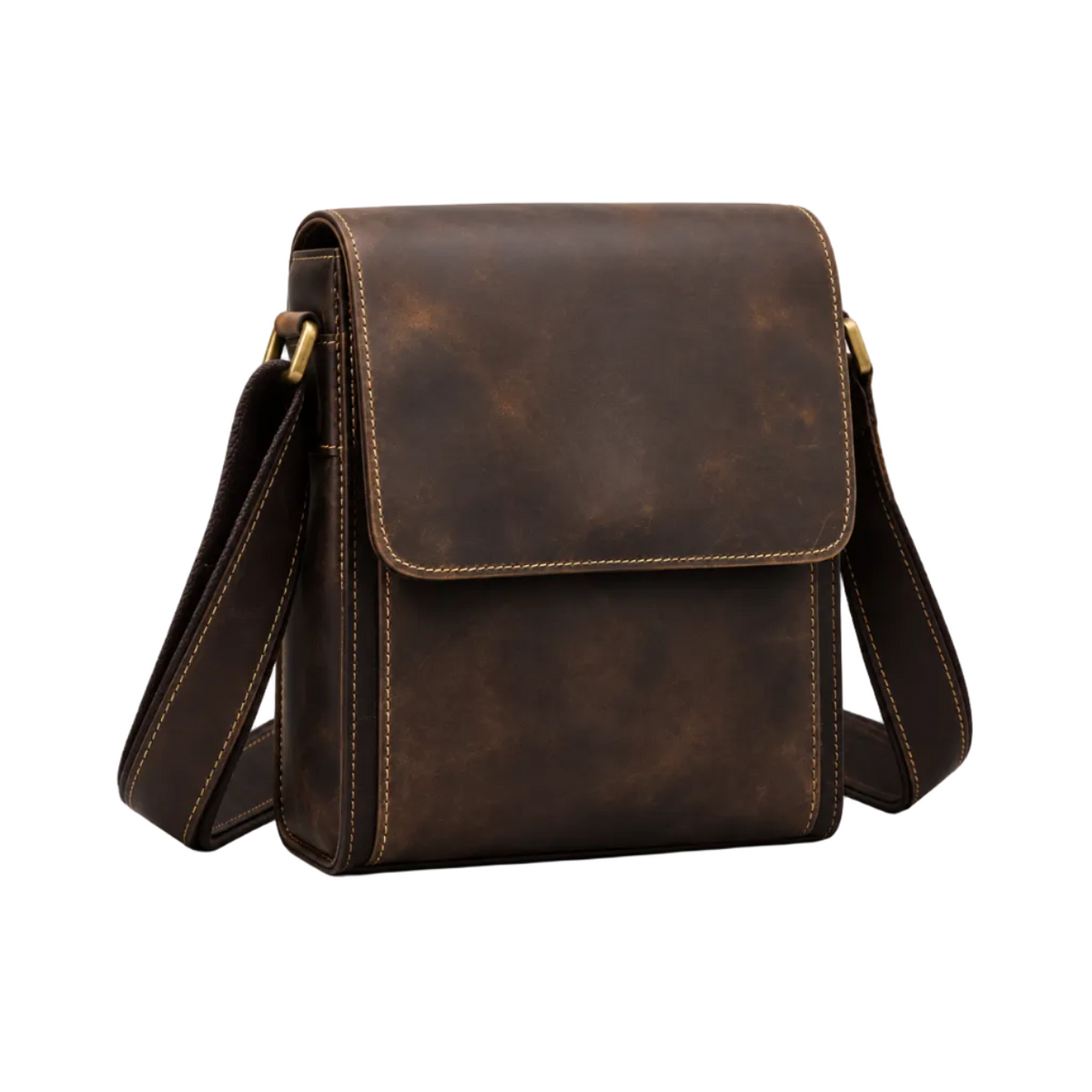 Vintage Brown Leather Crossbody Messenger Bag